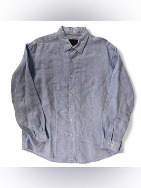 Jos A Bank Reserve Shirt Traditional Linen Blue Button Up Long Sleeve Men XL